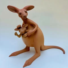 Kangourou et son petit Kangourou en modèle stylisé tenant un petit kangourou.